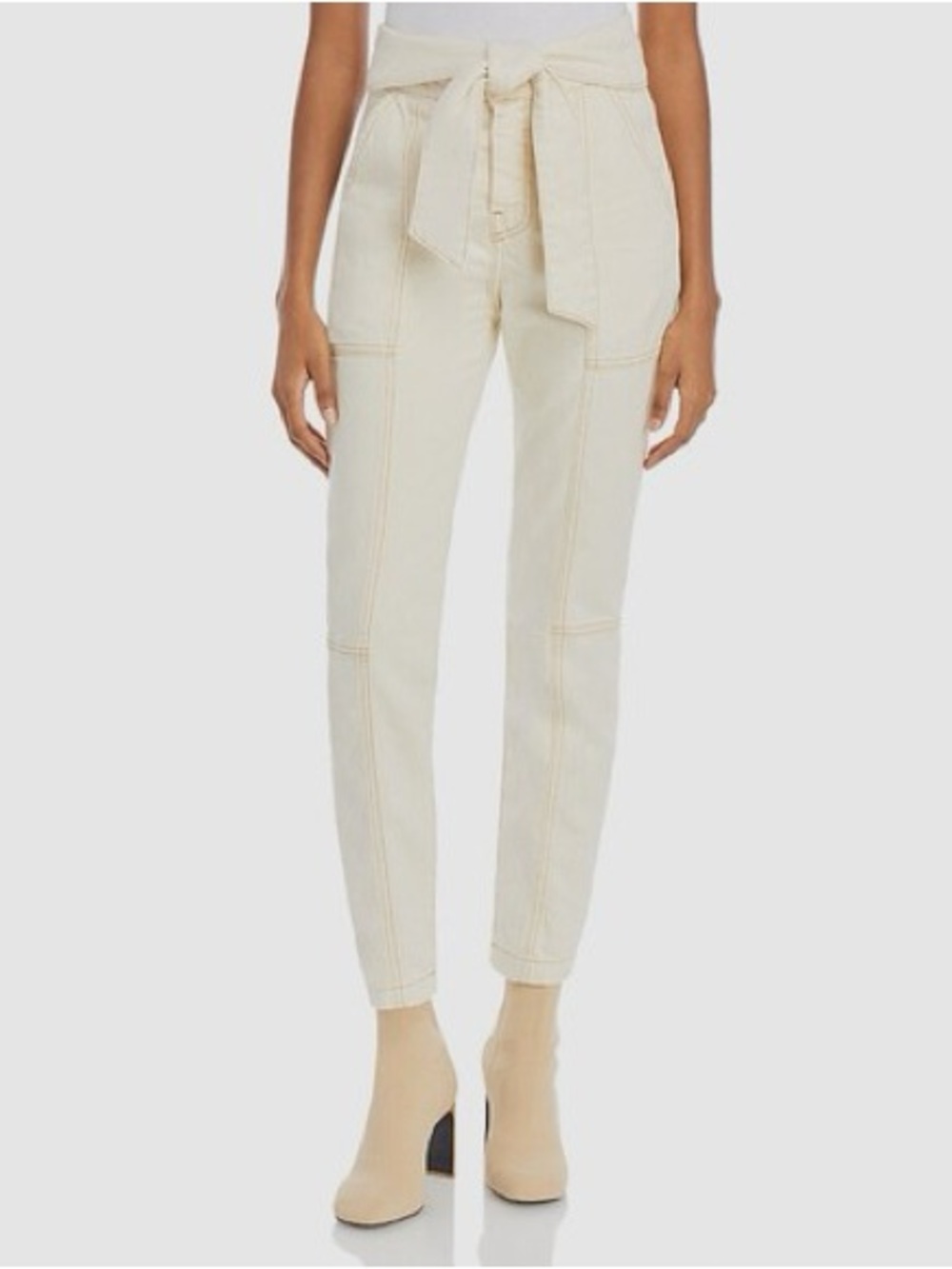 Jonathan Simkhai Cream High-Waisted Trousers with front tie